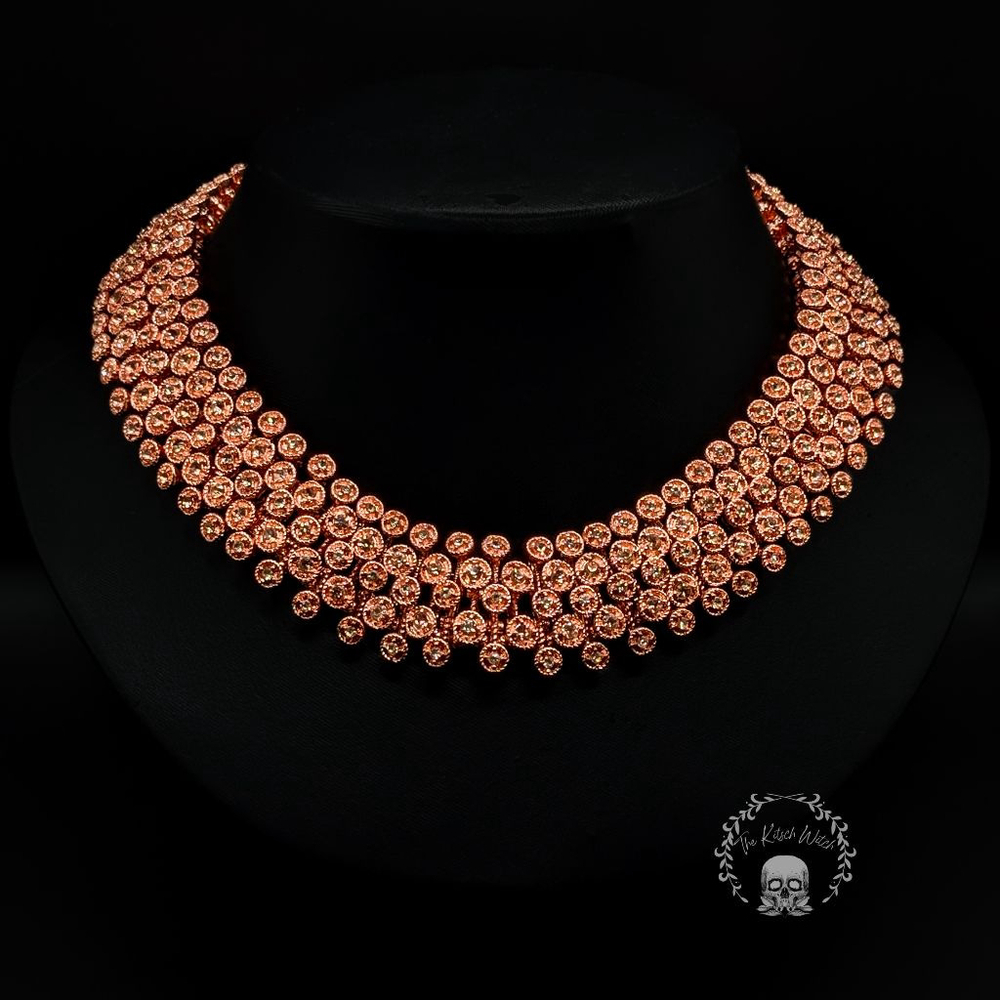 NWOT Chunky Rose Gold Toned Metal Collar Statement Necklace with Rhinestones